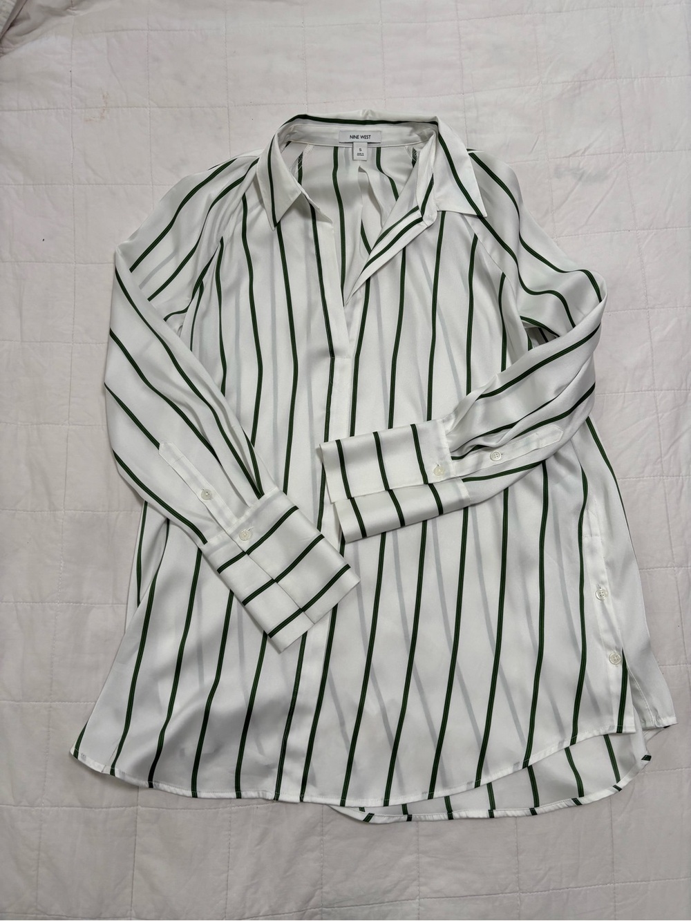 NINE WEST White & Green Striped Blouse